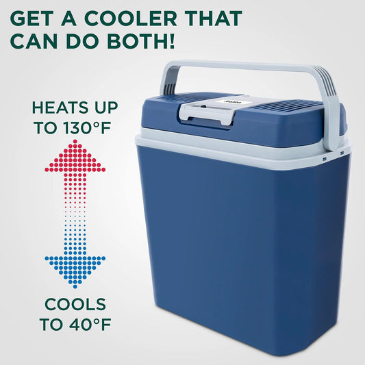 24L Portable Thermoelectric Cooler & Warmer, 12V Plug-In, 40°-130°F Temp Range, Soda Capacity (Blue)